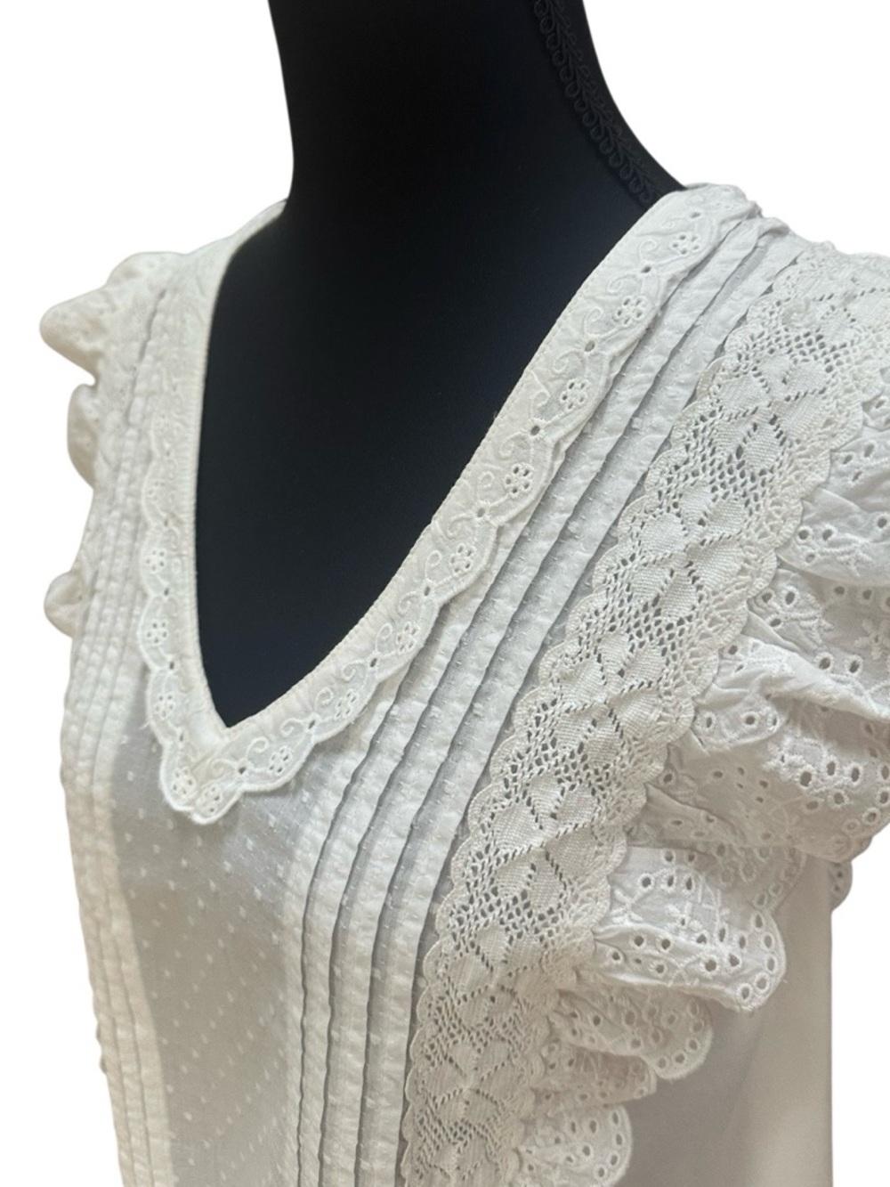 Women's Fat Face Ivory Lace-Trim Sleeveless Top Blouse Bohemian S 12 Like New